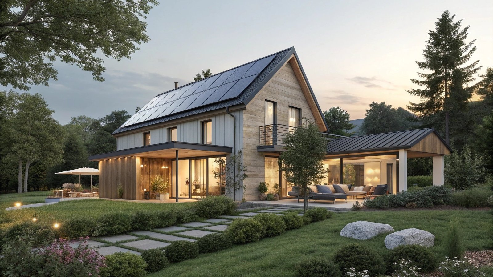 Energy-efficient home with solar panels