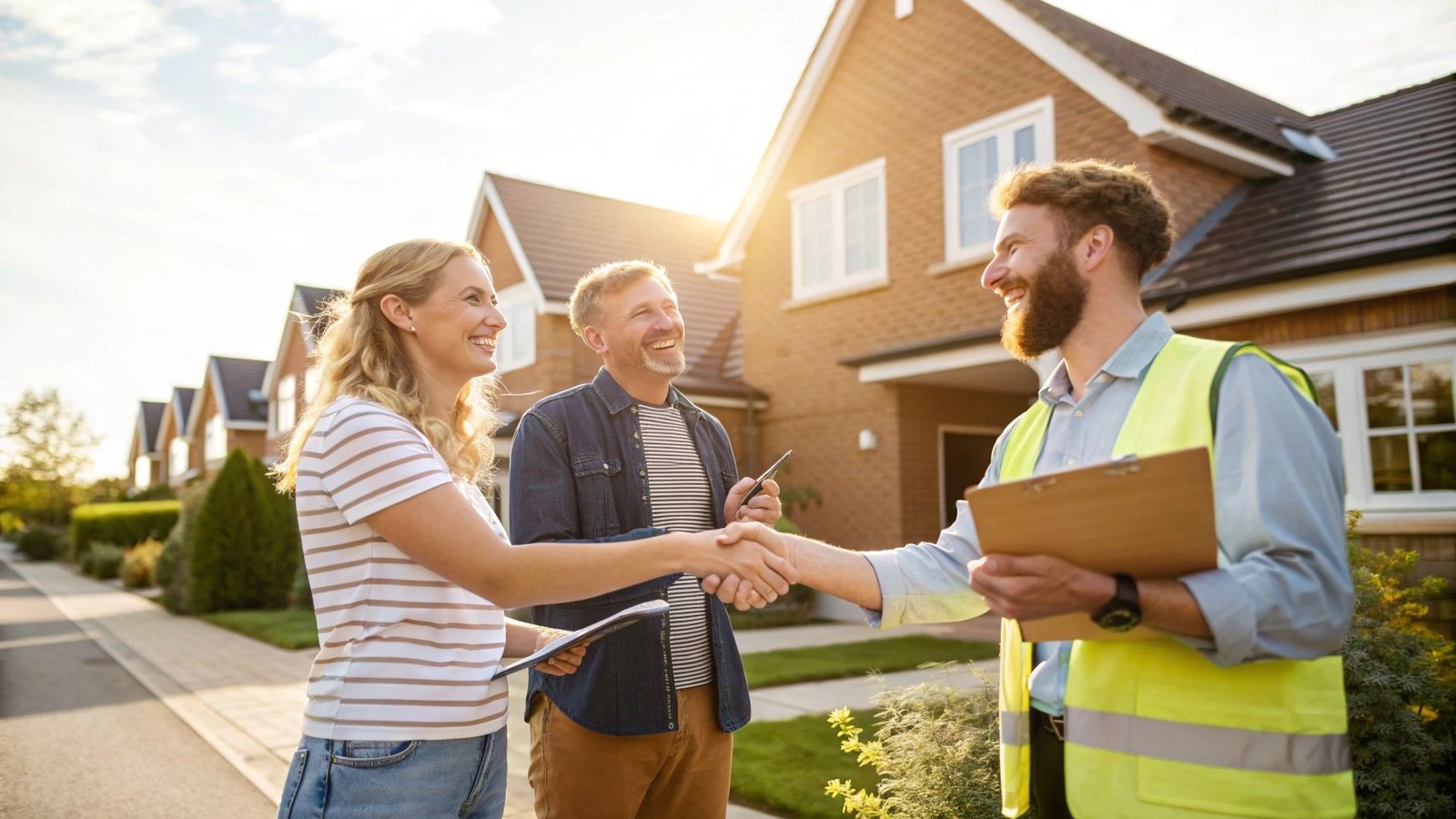 Happy customers with surveyor